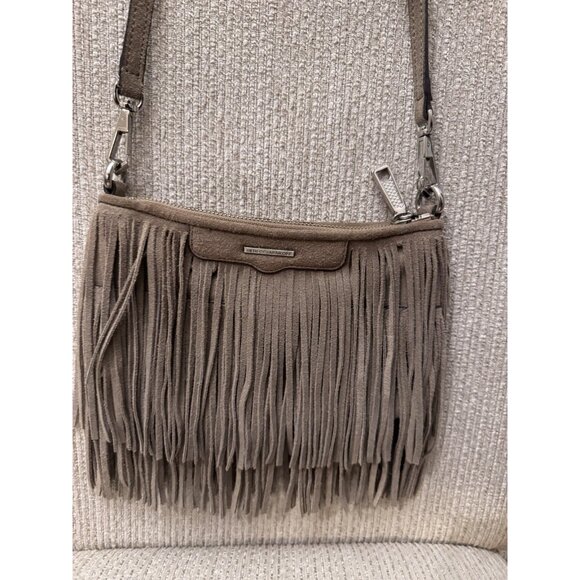Rebecca Minkoff Taupe Suede Finn Crossbody Handbag Bag Purse - Picture 2 of 12